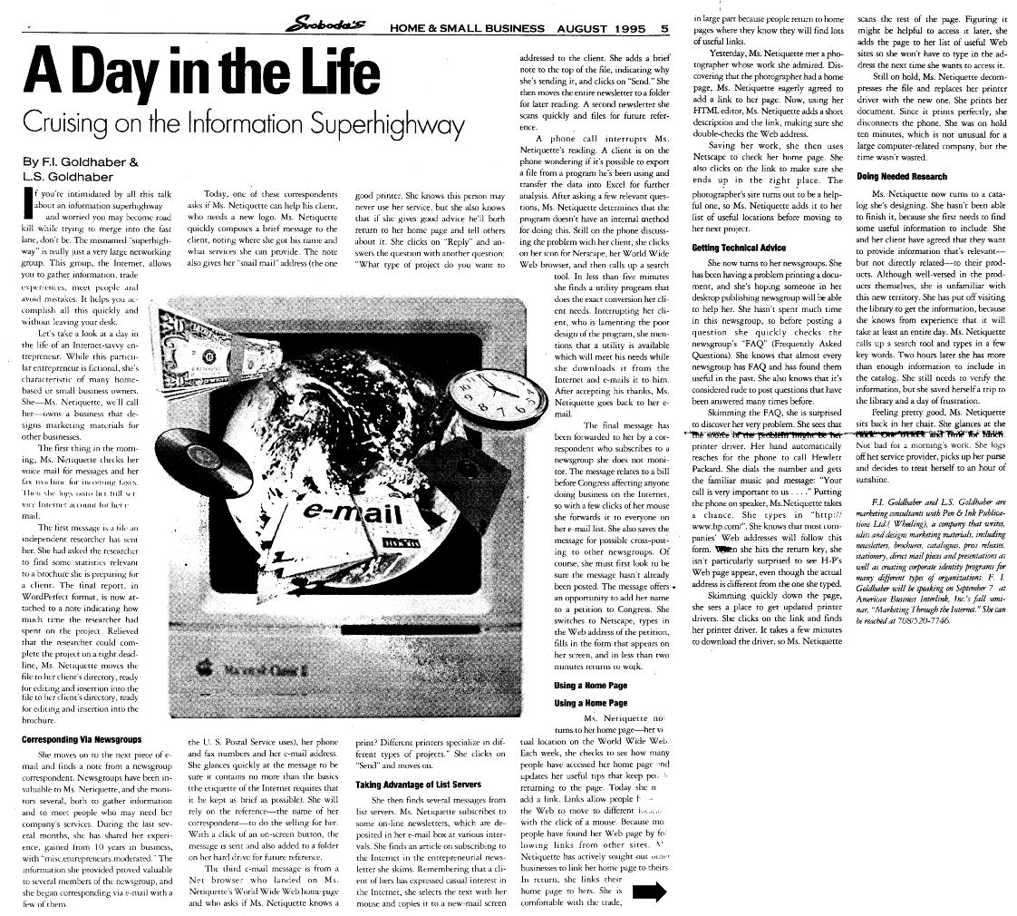 scan showing the newspaper article entitled 'A Day in the Life' from August 1995